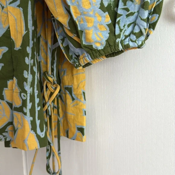 FARM RIO Foliage Sketch Green LongSleeve Linen MiniDress Tropical Lace-Up XL NWT - Picture 9 of 16